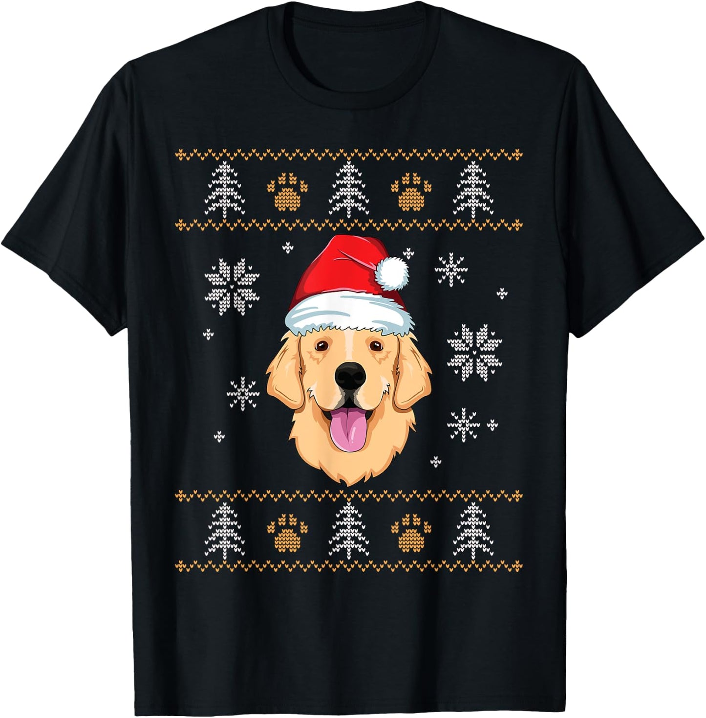 Ugly Christmas Golden Retriever Xmas Dog Lover Santa Kids T-Shirt - T-Shirt | Black