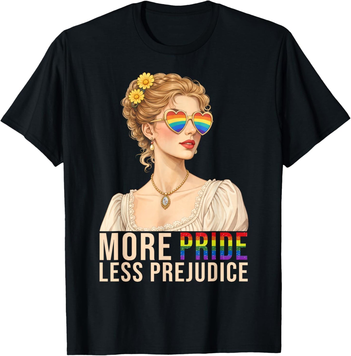 Retro More Pride Less Prejudice LGBTQ Rainbow Pride Month T-Shirt - T-Shirt | Black