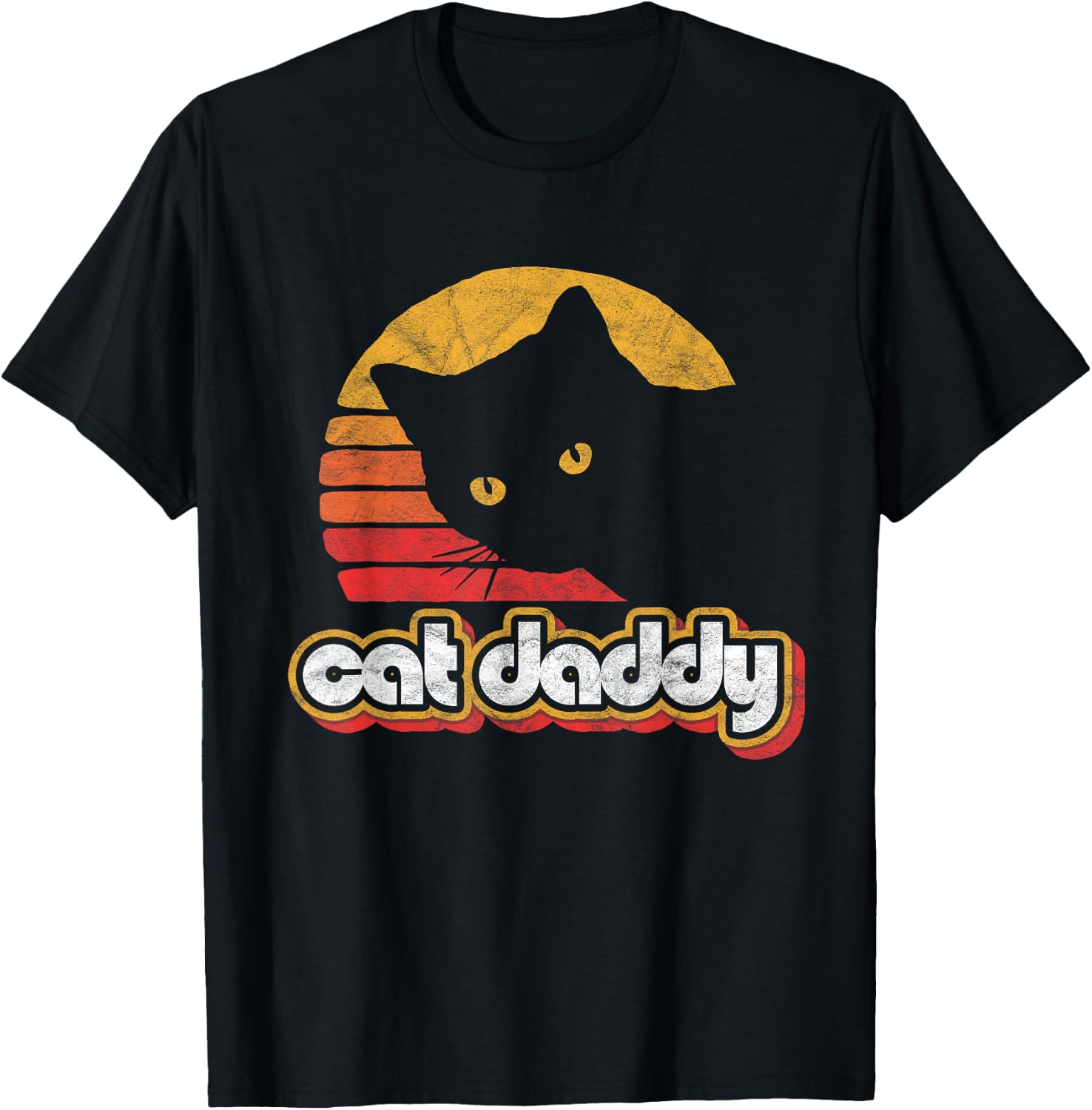 Cat Daddy Vintage Eighties Style Cat Retro Distressed T-Shirt - T-Shirt | Black