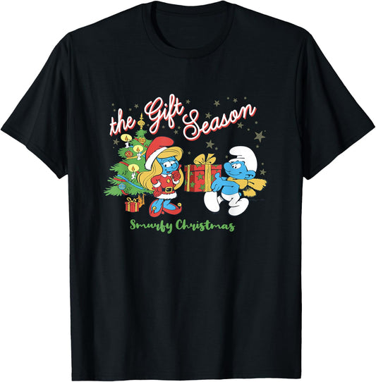 The Smurfs Christmas The Gift Season Smurfette & Jokey T-Shirt - T-Shirt | Black