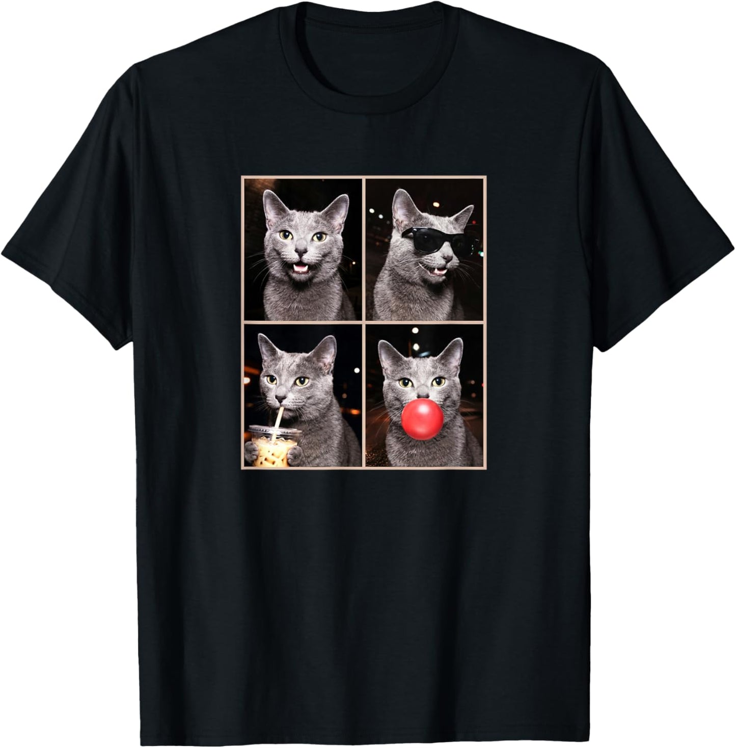 Funny Photo Booth Meme Russian Blue cat T-Shirt - T-Shirt | Black