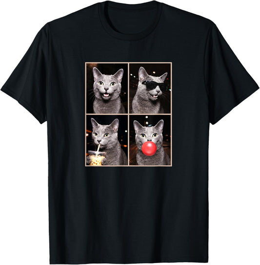 Funny Photo Booth Meme Russian Blue cat T-Shirt - T-Shirt | Black