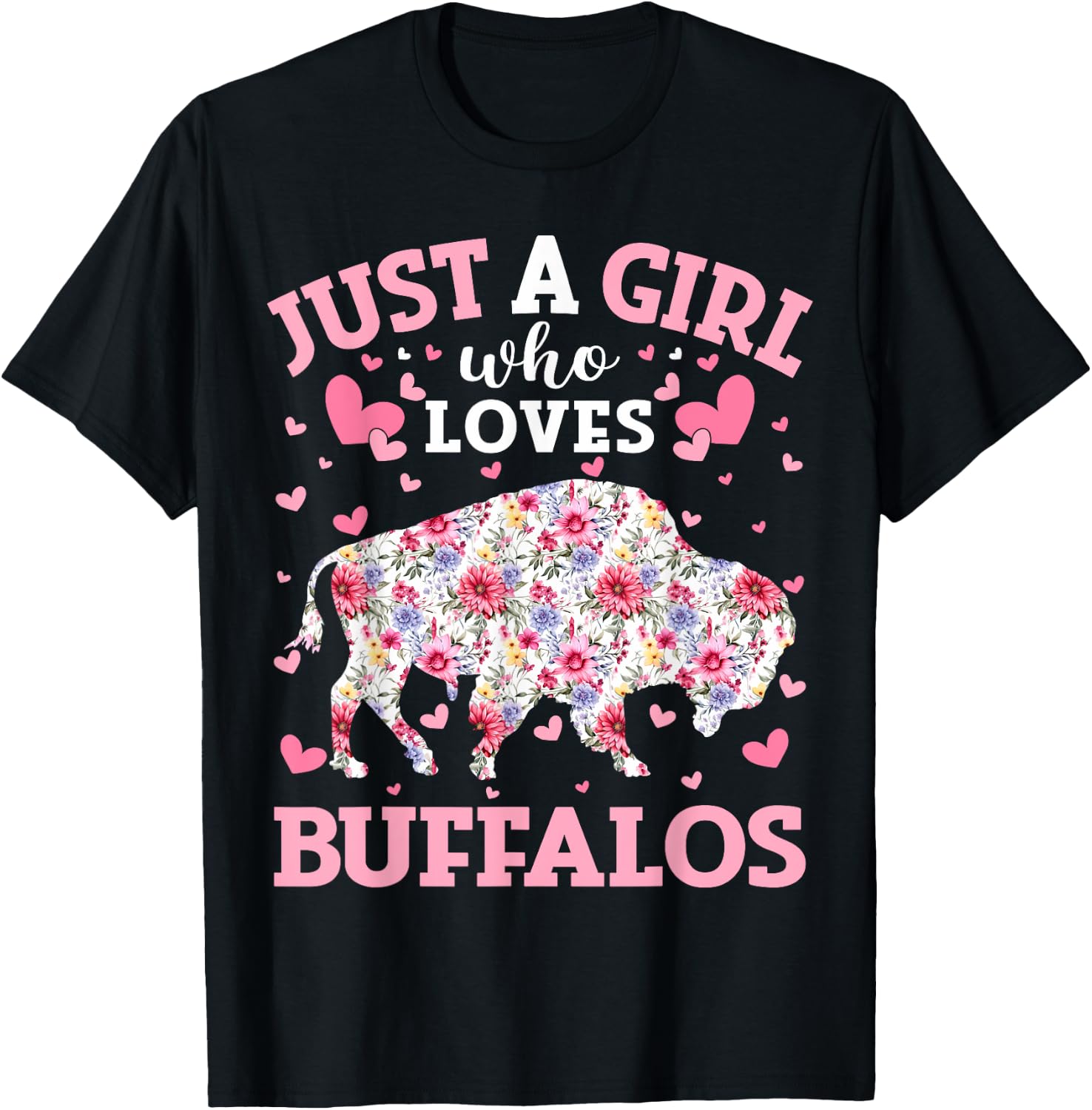 Floral Buffalo Lover Just A Girl Who Loves Buffalos T-Shirt - T-Shirt | Black