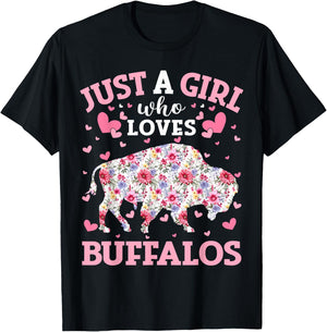 Floral Buffalo Lover Just A Girl Who Loves Buffalos T-Shirt - T-Shirt | Black