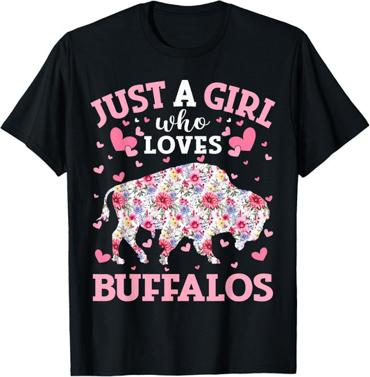 Floral Buffalo Lover Just A Girl Who Loves Buffalos T-Shirt - T-Shirt | Black