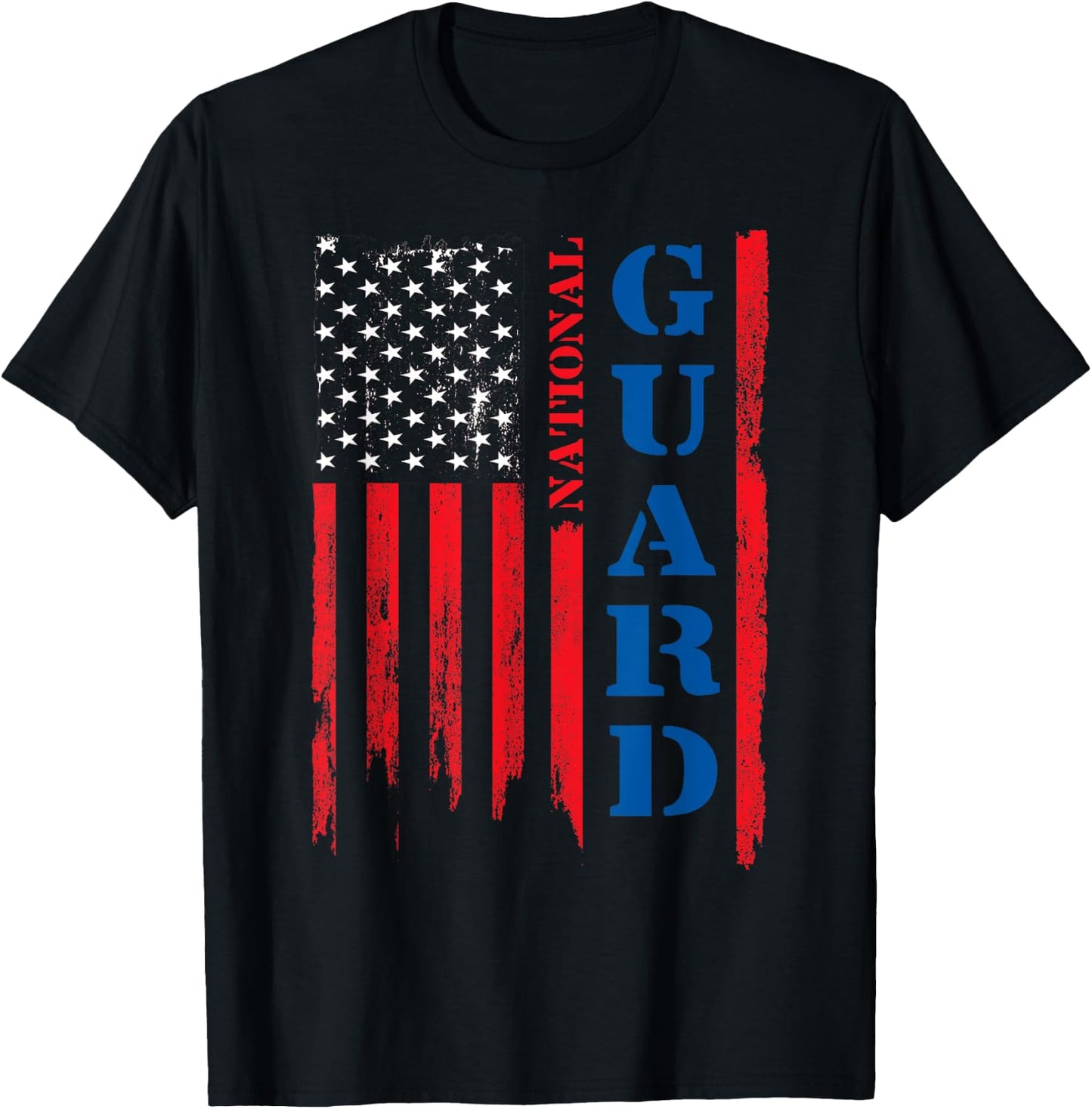 American Flag Grunge T Shirt | U.S National Guard Shirt Men T-Shirt - T-Shirt | Black