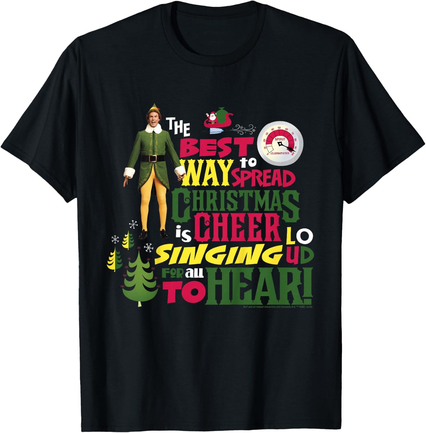 Kids Elf Buddy Christmas Cheer Singing Text Poster T-Shirt - T-Shirt | Black