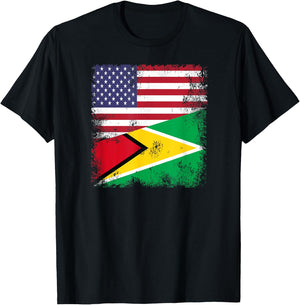 Half Guyanese Flag | Vintage Guyana USA Gift T-Shirt - T-Shirt | Black