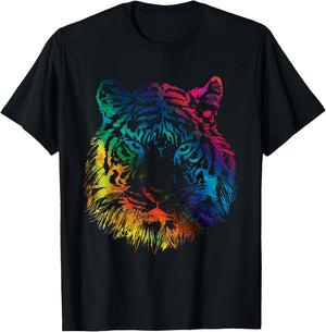 Rainbow Tiger Graphic Animal Lover T-Shirt - T-Shirt | Black