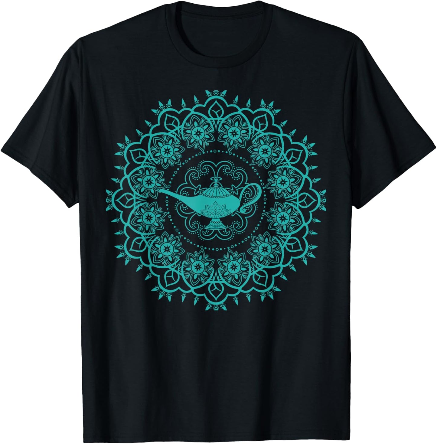 Disney Aladdin Genie's Lamp Teal Mandala T-Shirt - T-Shirt | Black