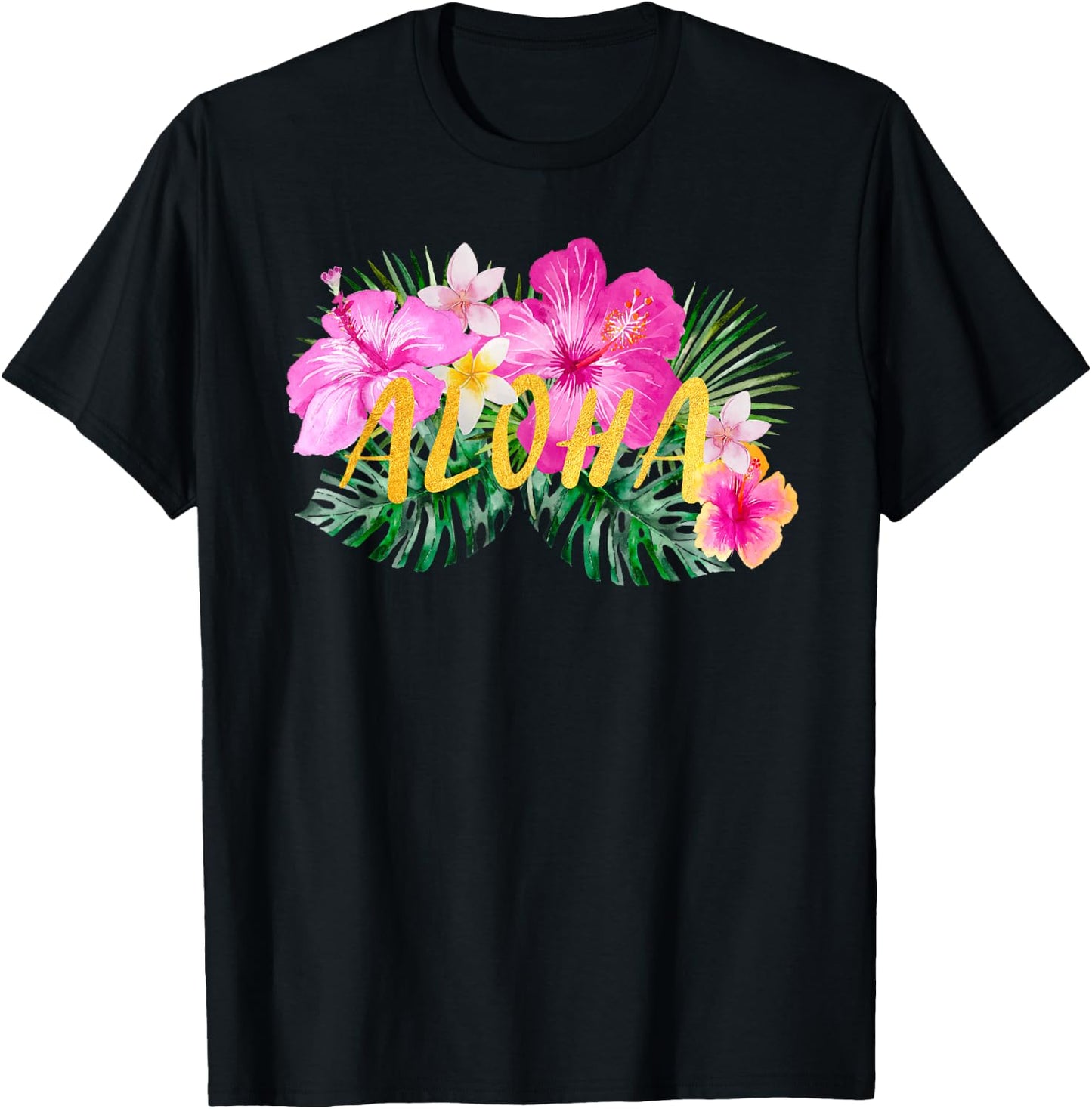 Aloha Hibiscus Flowers T-Shirt - T-Shirt | Black