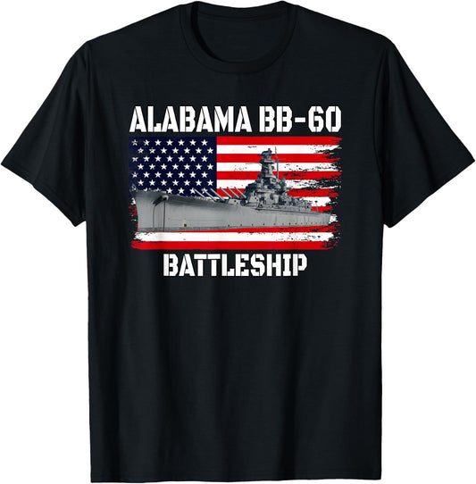USS Alabama BB-60 Battleship Veterans Day Father Dad Grandpa T-Shirt - T-Shirt | Black