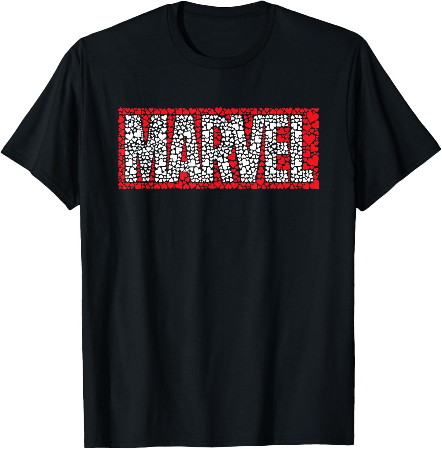 Marvel Logo Red Brick Hearts Valentine's Day T-Shirt - T-Shirt | Black