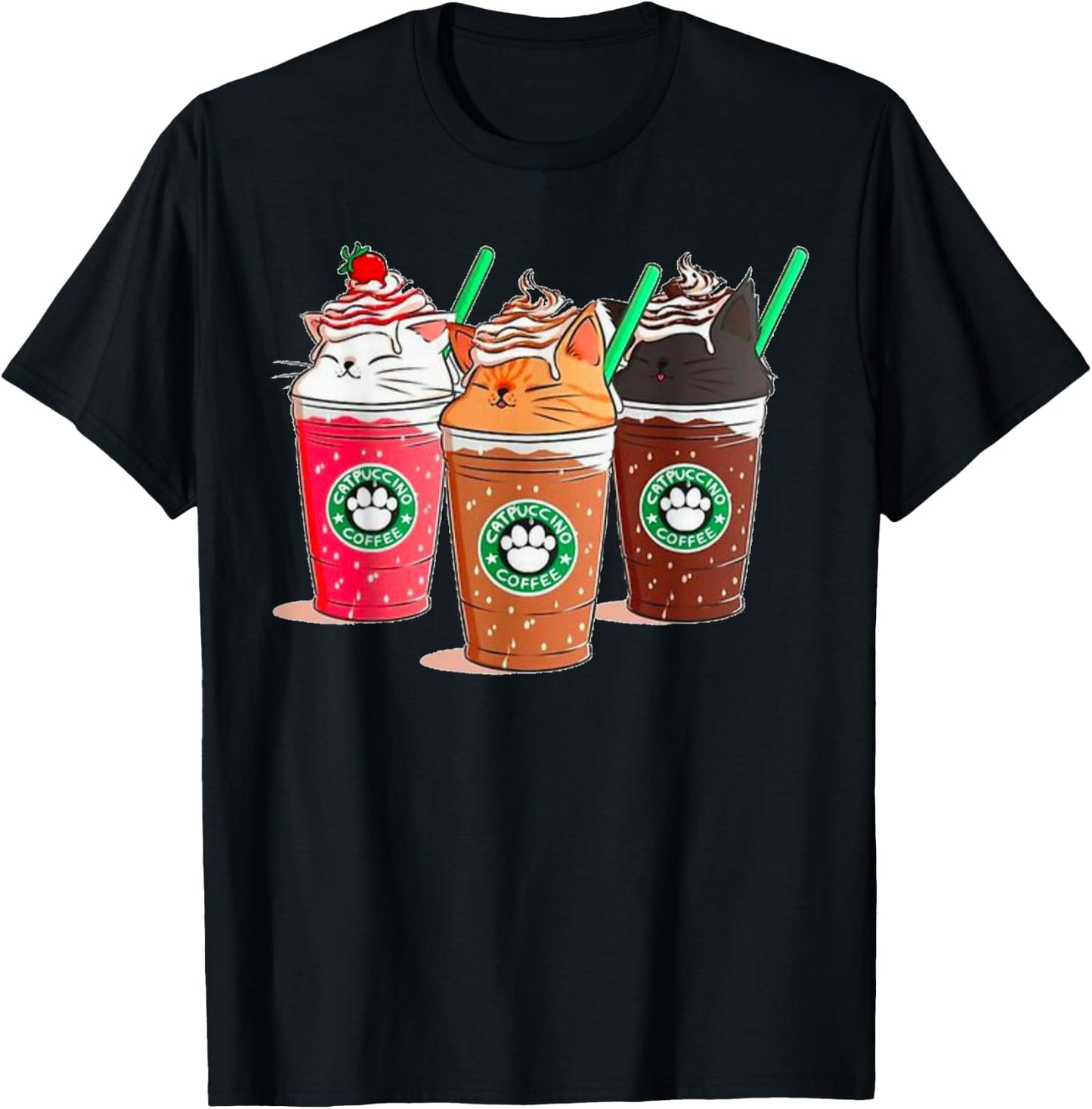 Kawaii Cat Catpuccino T-Shirt - T-Shirt | Black