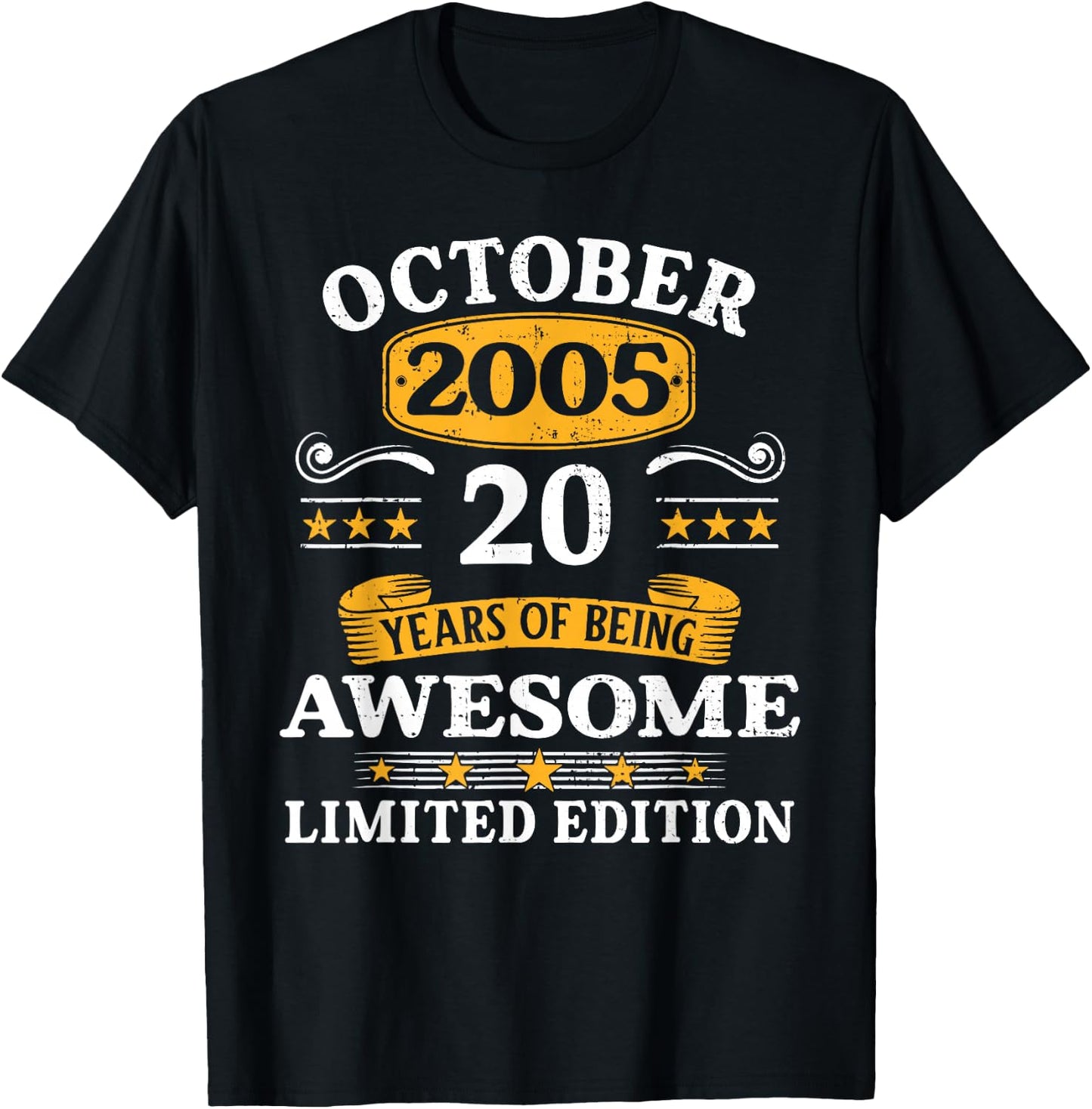 20 Years Old Awesome Since October 2005 20th Birthday Gifts T-Shirt - T-Shirt | Black