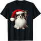 Papillion With Santa Hat Christmas Xmas Dog Owner Mom Dad T-Shirt - T-Shirt | Black