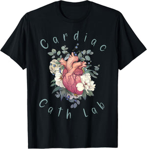 Cardiac Cath Lab Nurse Anatomy Heart Floral Cardiology T-Shirt - T-Shirt | Black