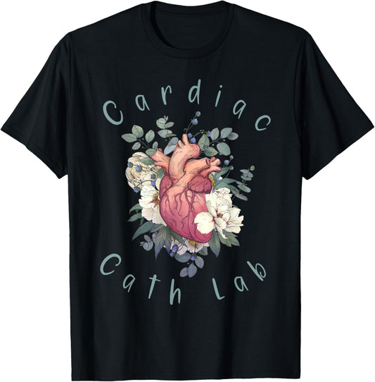Cardiac Cath Lab Nurse Anatomy Heart Floral Cardiology T-Shirt - T-Shirt | Black