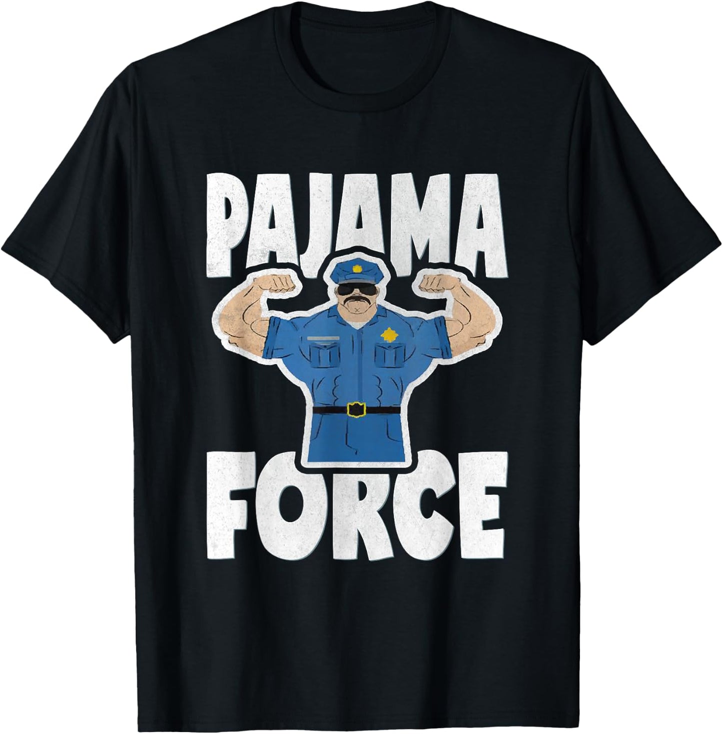 Pajama Force Retro Muscle Police Officer Bed Time PJ T-Shirt - T-Shirt | Black