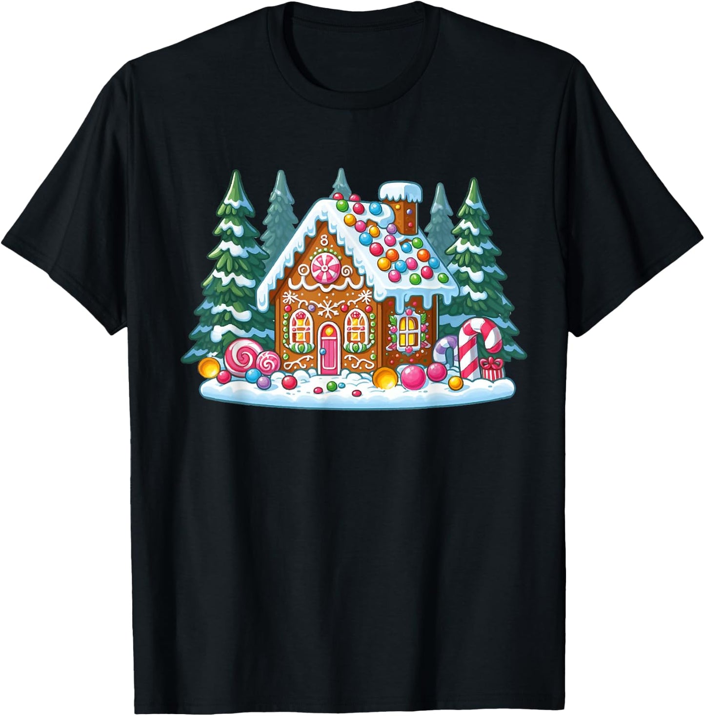 Christmas Gingerbread House Decorating Baking Candy Xmas T-Shirt - T-Shirt | Black