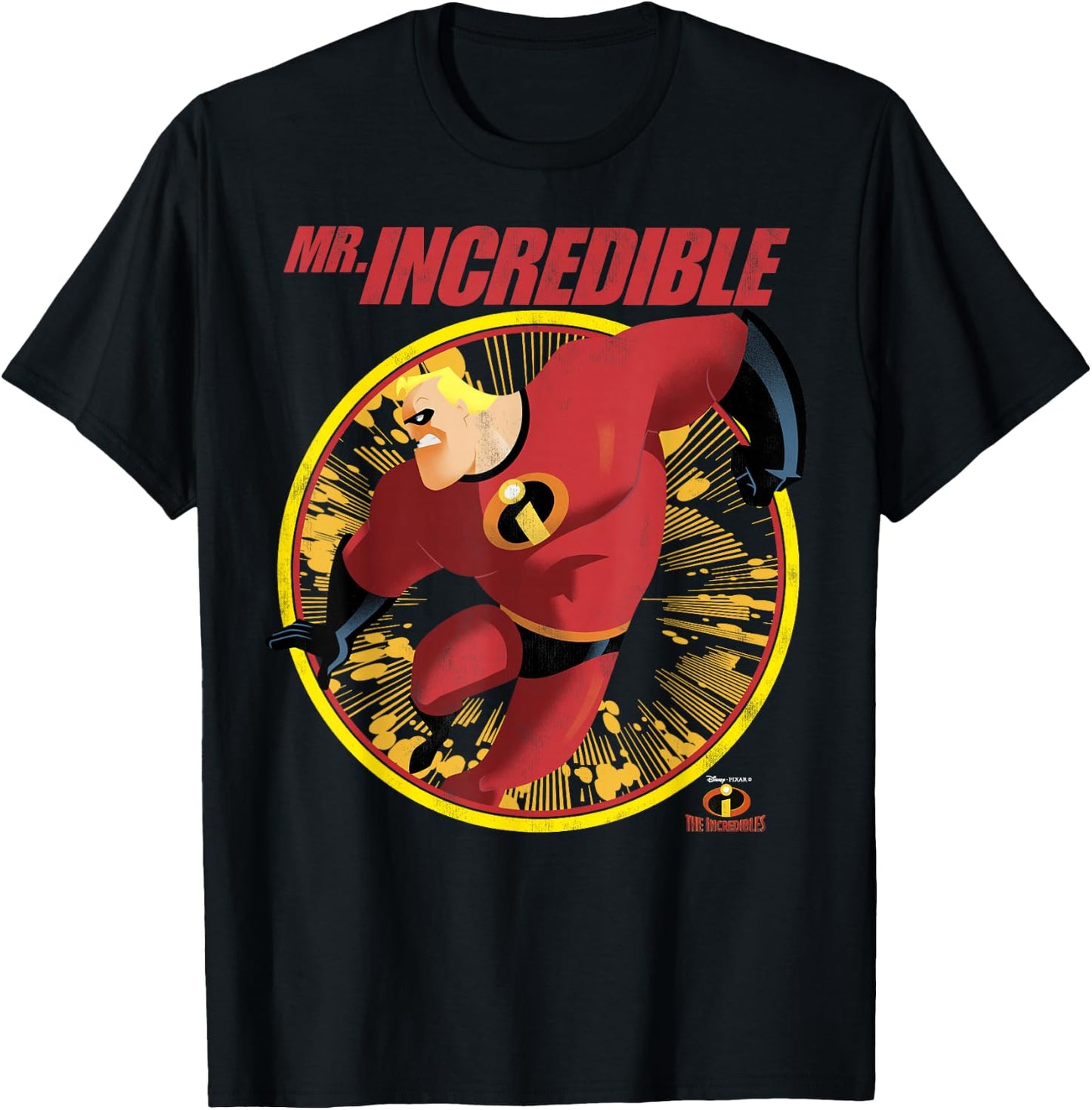 Disney Pixar The Incredibles Mr. Incredible Distressed Badge T-Shirt - T-Shirt | Black