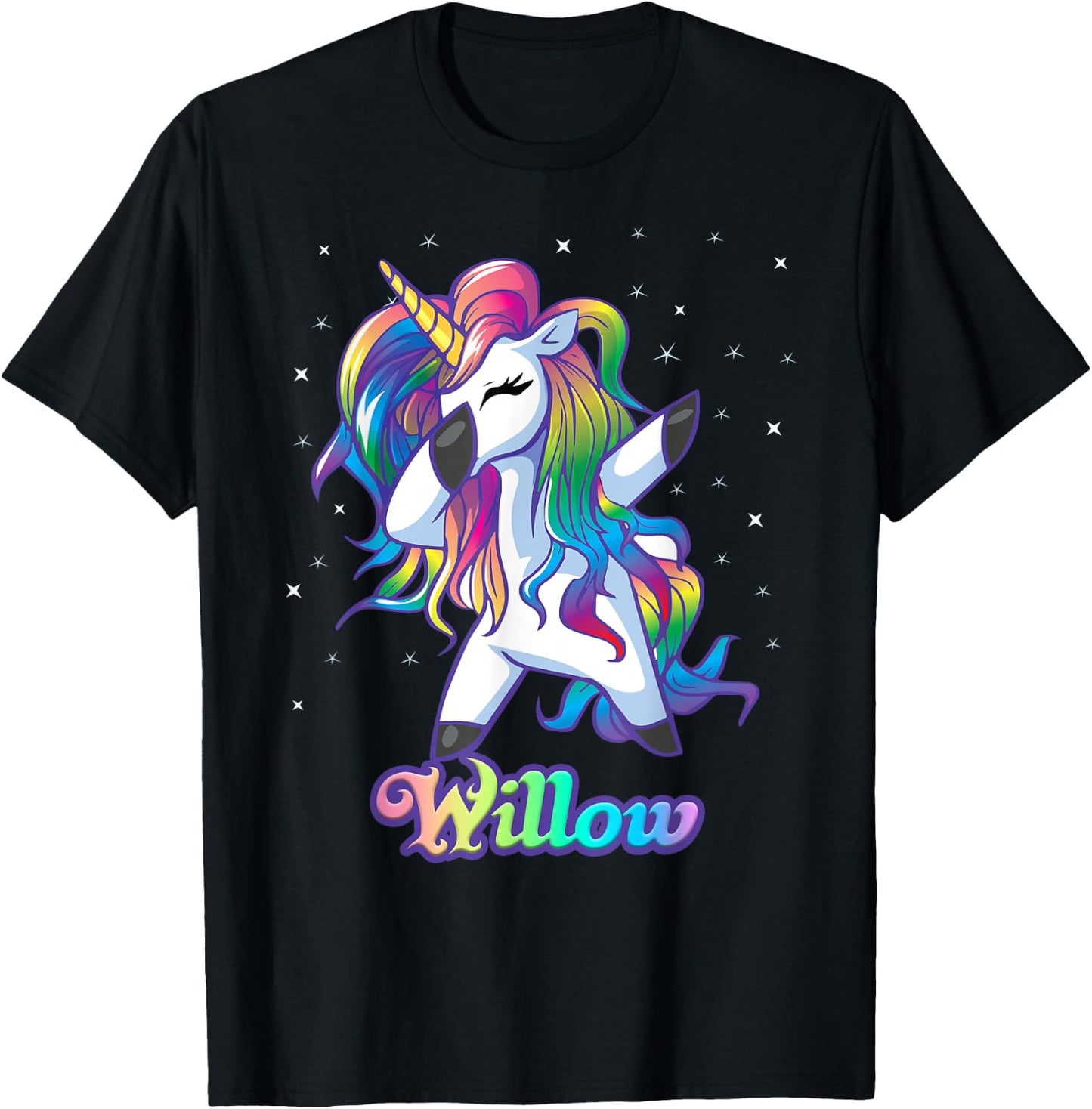 WILLOW Name Personalized Custom Rainbow Unicorn Dabbing T-Shirt - T-Shirt | Black