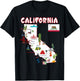 Map of California Landmarks, Major Cities, Flag T-Shirt - T-Shirt | Black