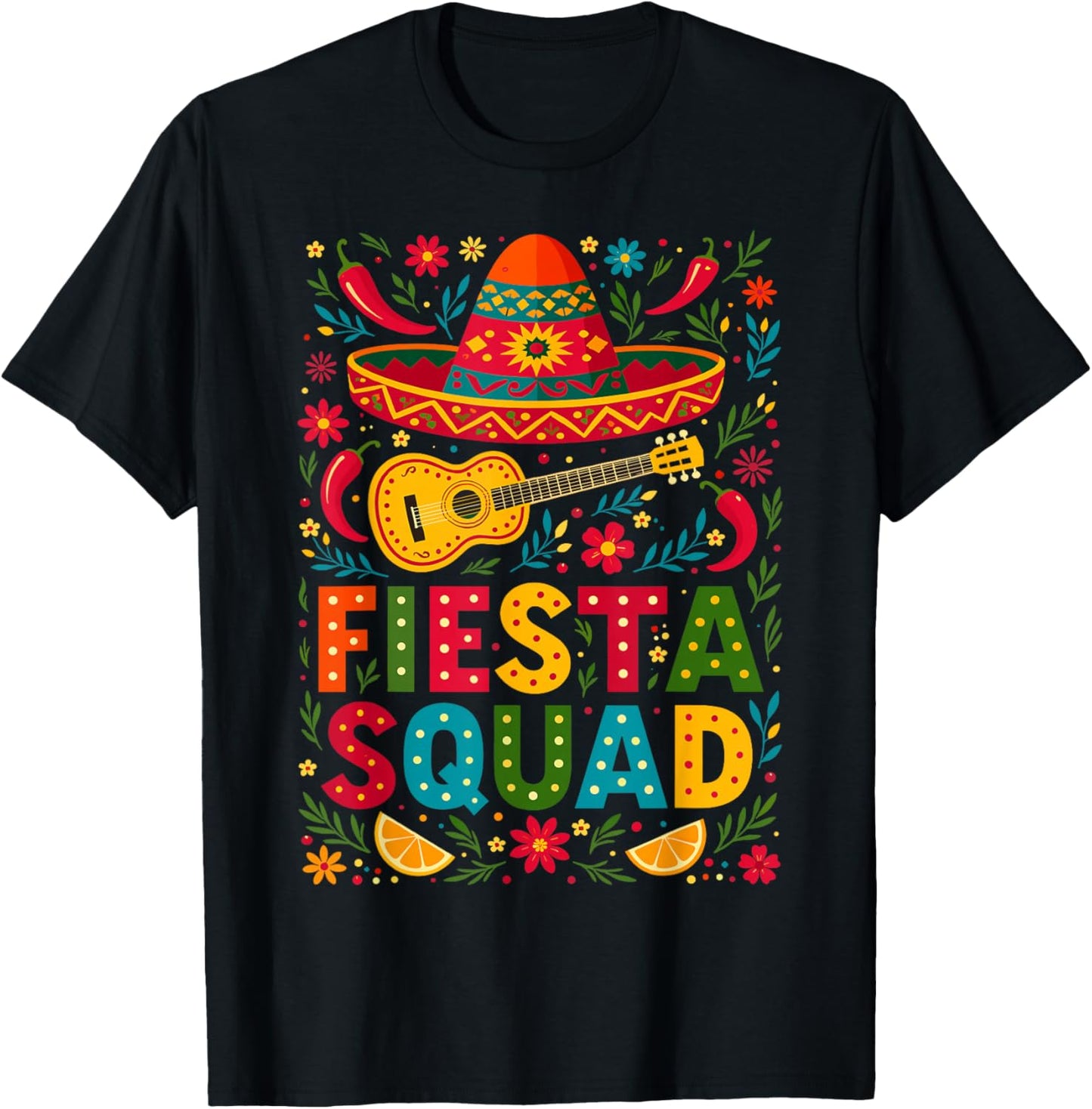 Fiesta Squad Outfit Sombrero Funny Mexican Cinco de Mayo T-Shirt - T-Shirt | Black