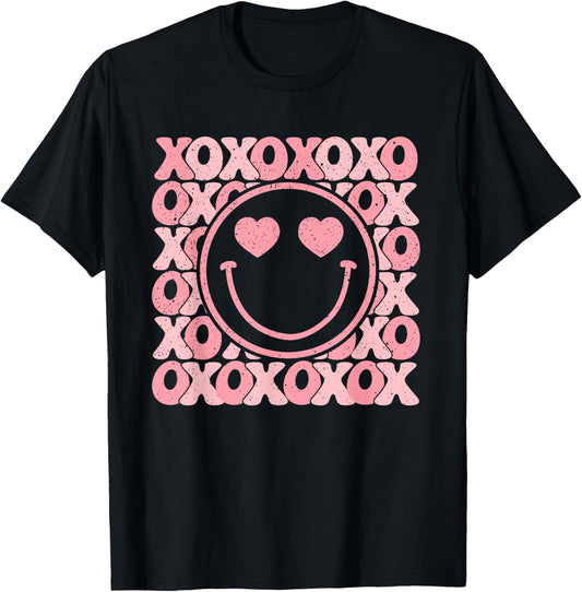 Xoxo Xo Xo Retro Groovy Smile Face Valentine Men Women Kids T-Shirt - T-Shirt | Black