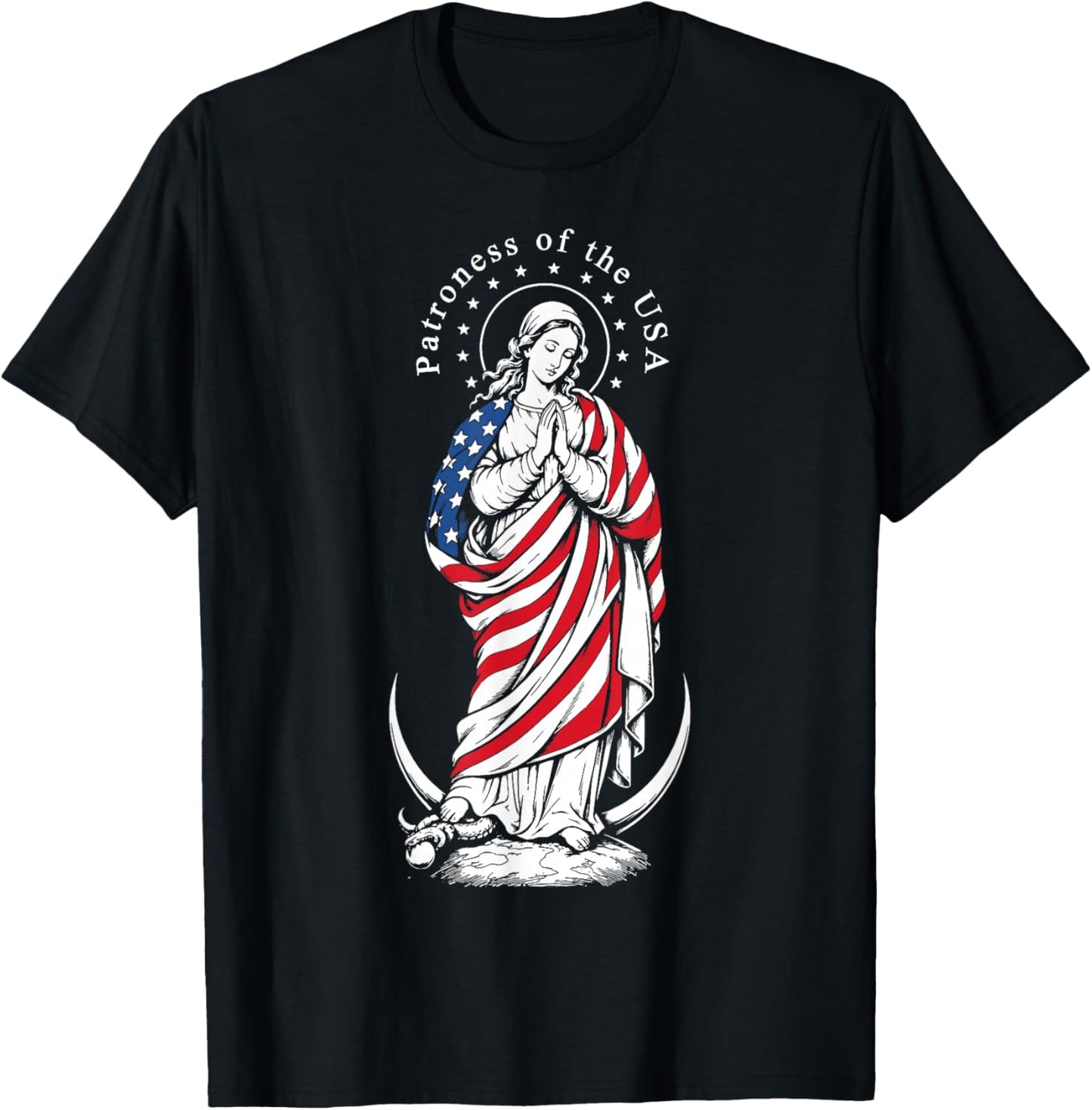 Patroness of The USA Blessed Virgin Mary Catholic Art T-Shirt - T-Shirt | Black