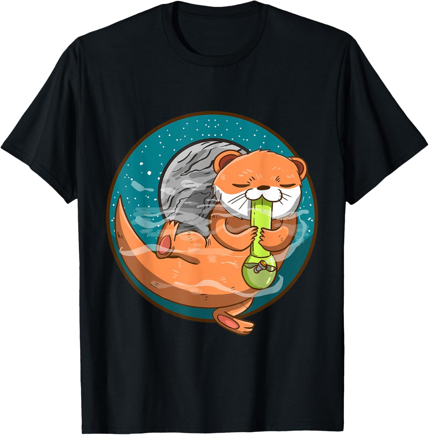 Otter Space Bong Funny Sea Animal Smoking Weed Galaxy T-Shirt - T-Shirt | Black