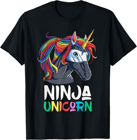 Ninja Unicorn T shirt Girls Rainbow Martial Arts Fighter T-Shirt - T-Shirt | Black