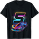 5 Year Old Race Car 5th Birthday Futuristic Racing Racecar T-Shirt - T-Shirt | Black