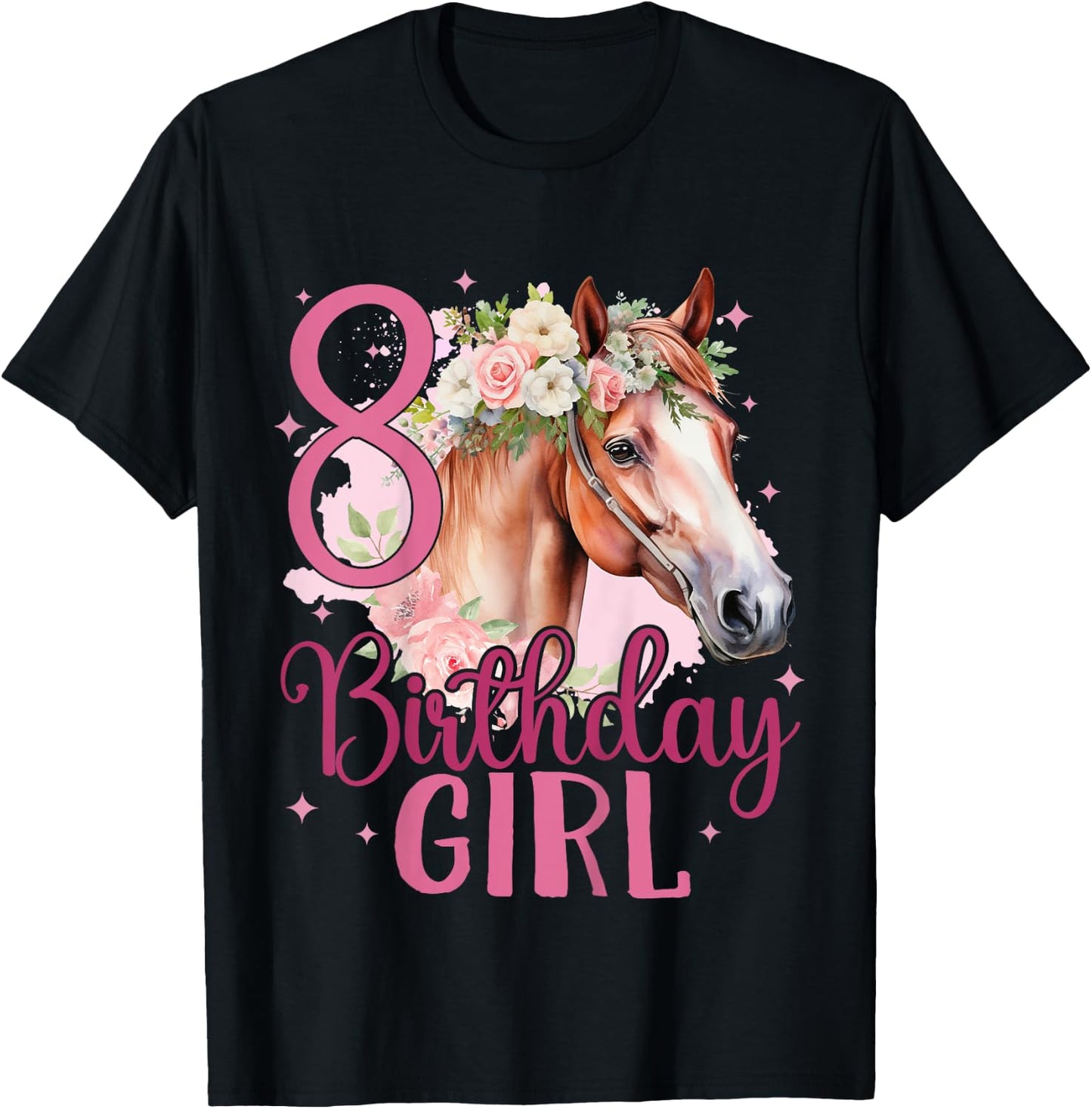 Kids 8th Birthday Horse 8 Years Eight Finally 8 Birthday Girl T-Shirt - T-Shirt | Black
