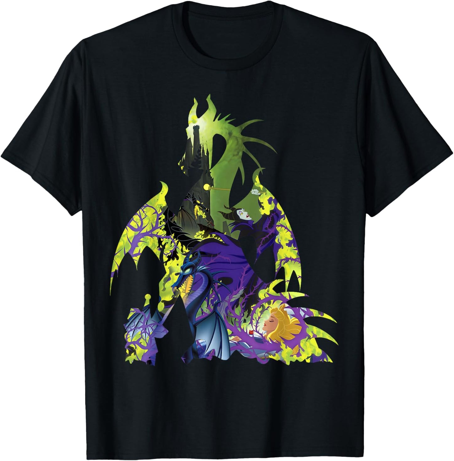 Disney Sleeping Beauty Maleficent Dragon Silhouette T-Shirt - T-Shirt | Black