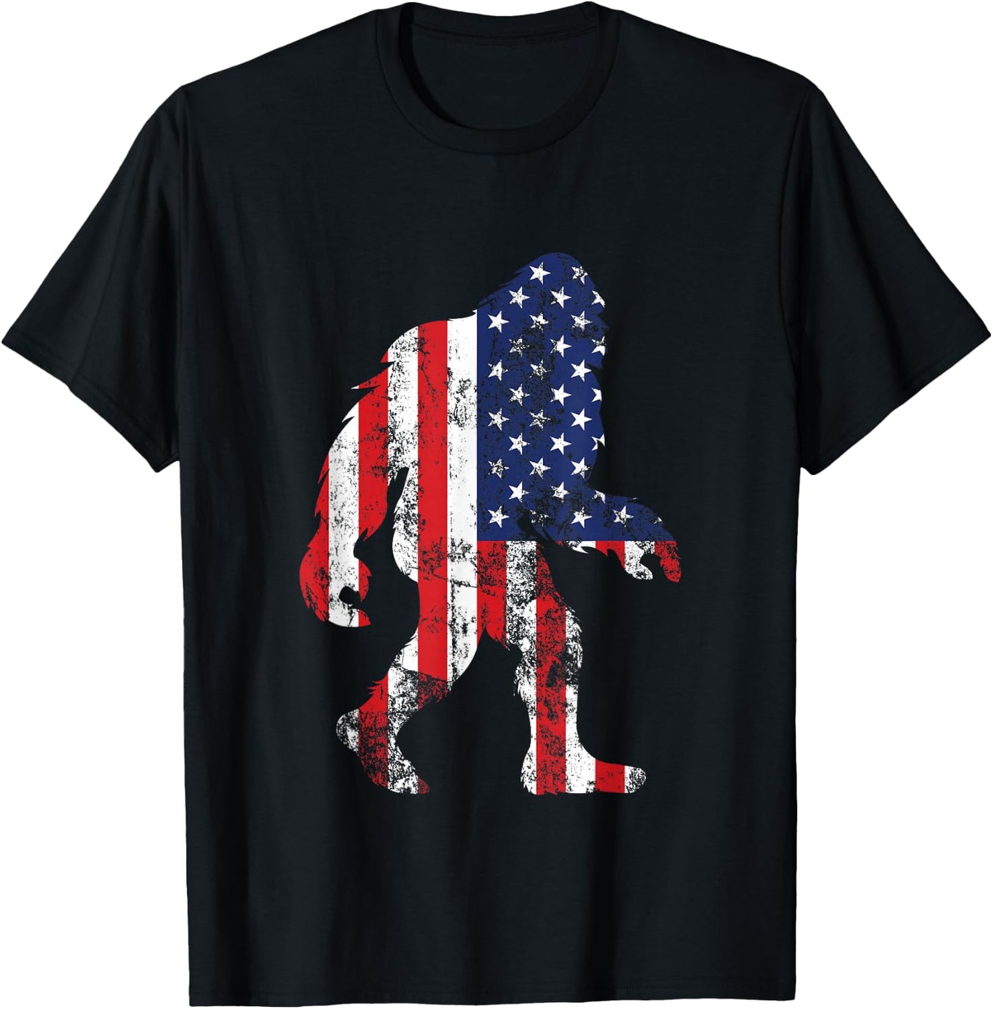 Bigfoot 4th Of July Independence Patriotic USA Flag Yeti T-Shirt - T-Shirt | Black