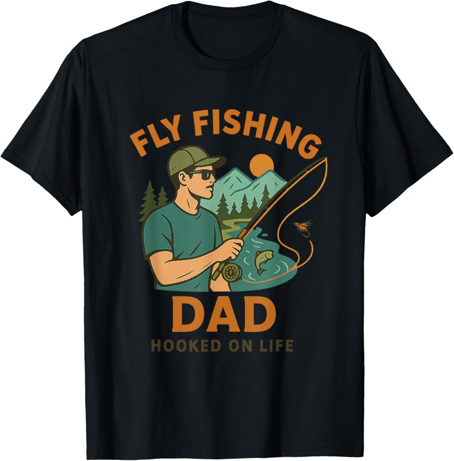 Fly Fishing Dad Gift Outdoor Fisherman Father's Day T-Shirt - T-Shirt | Black