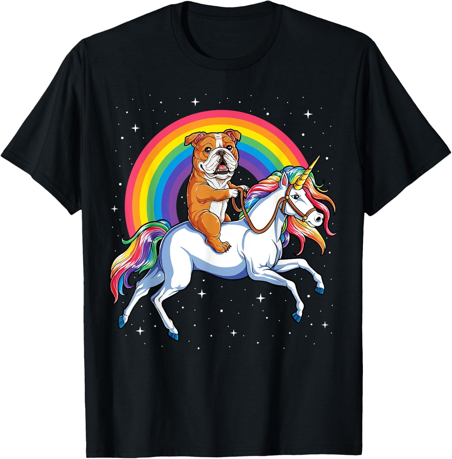 English Bulldog Unicorn T shirt Girls Space Galaxy Rainbow T-Shirt - T-Shirt | Black