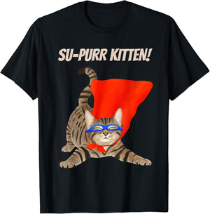 Su-Purr Kitten - Cute Super Hero cat Men Women Kids T-Shirt - T-Shirt | Black
