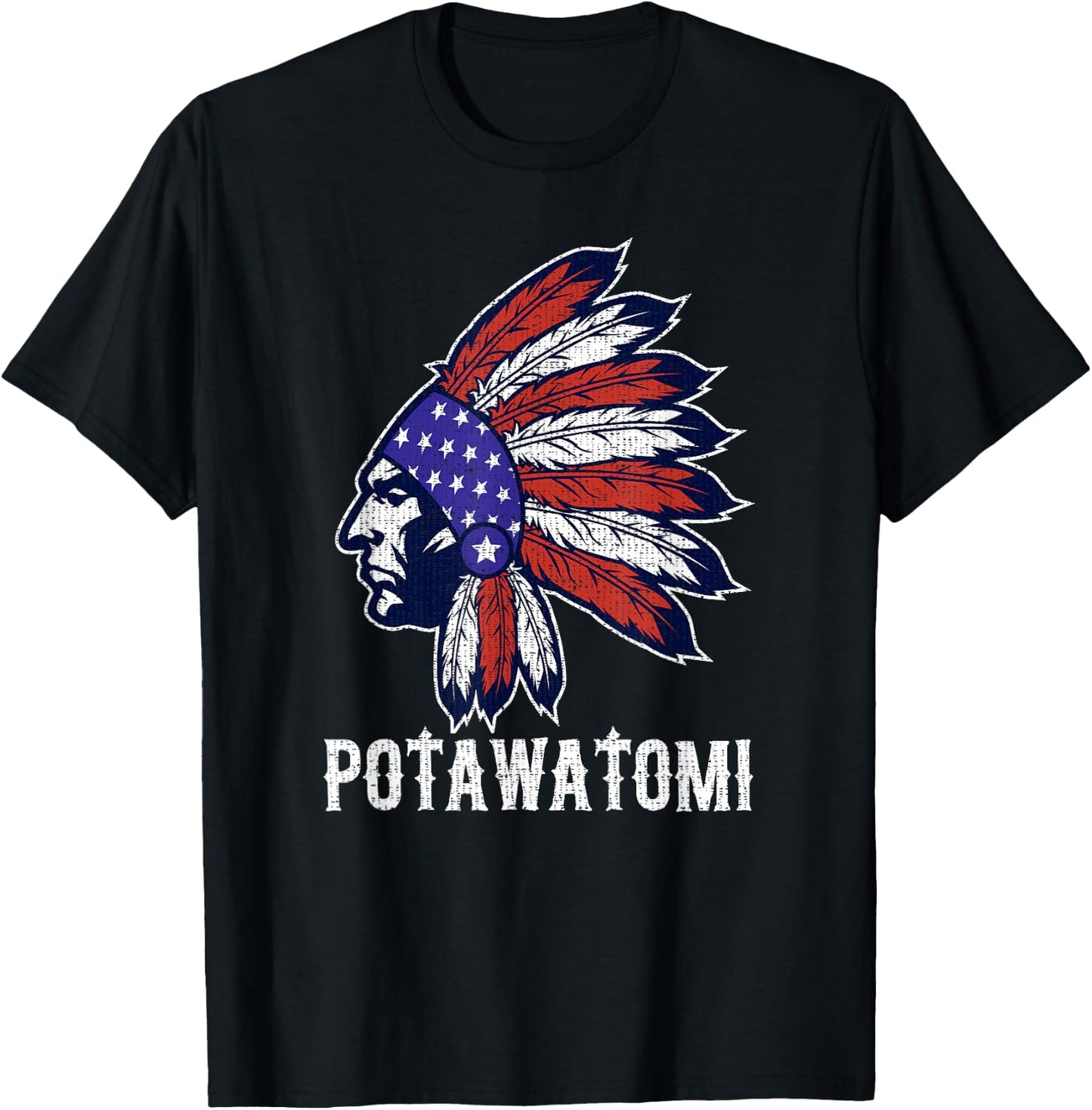 Potawatomi Native American Flag Pride Headdress T-Shirt - T-Shirt | Black