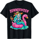 Summerween Skeleton Mermaid Beach Flamingo Halloween Girl T-Shirt - T-Shirt | Black