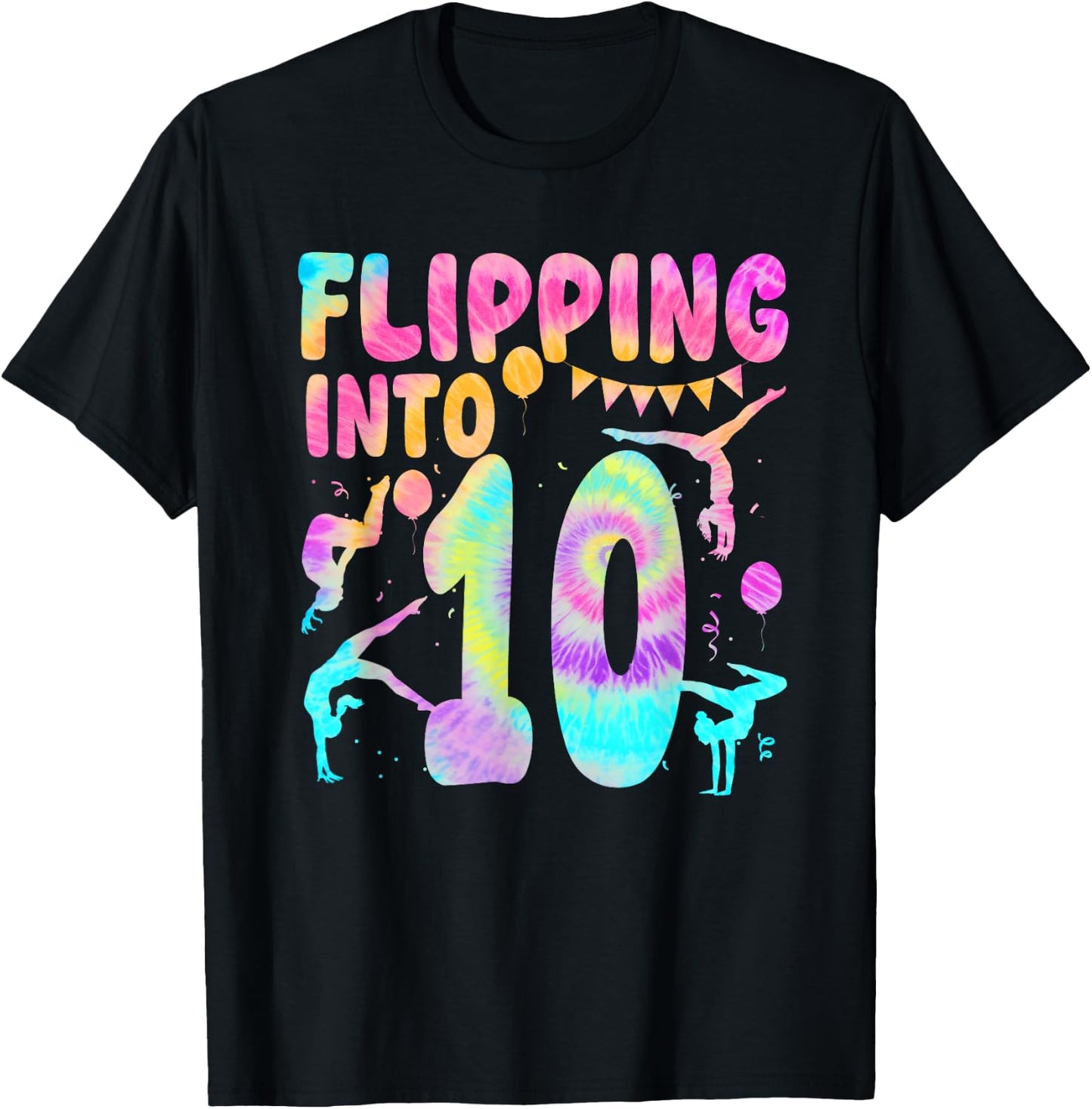 Flipping Into 10 Years Old Birthday Girl Gymnast 10th T-Shirt - T-Shirt | Black