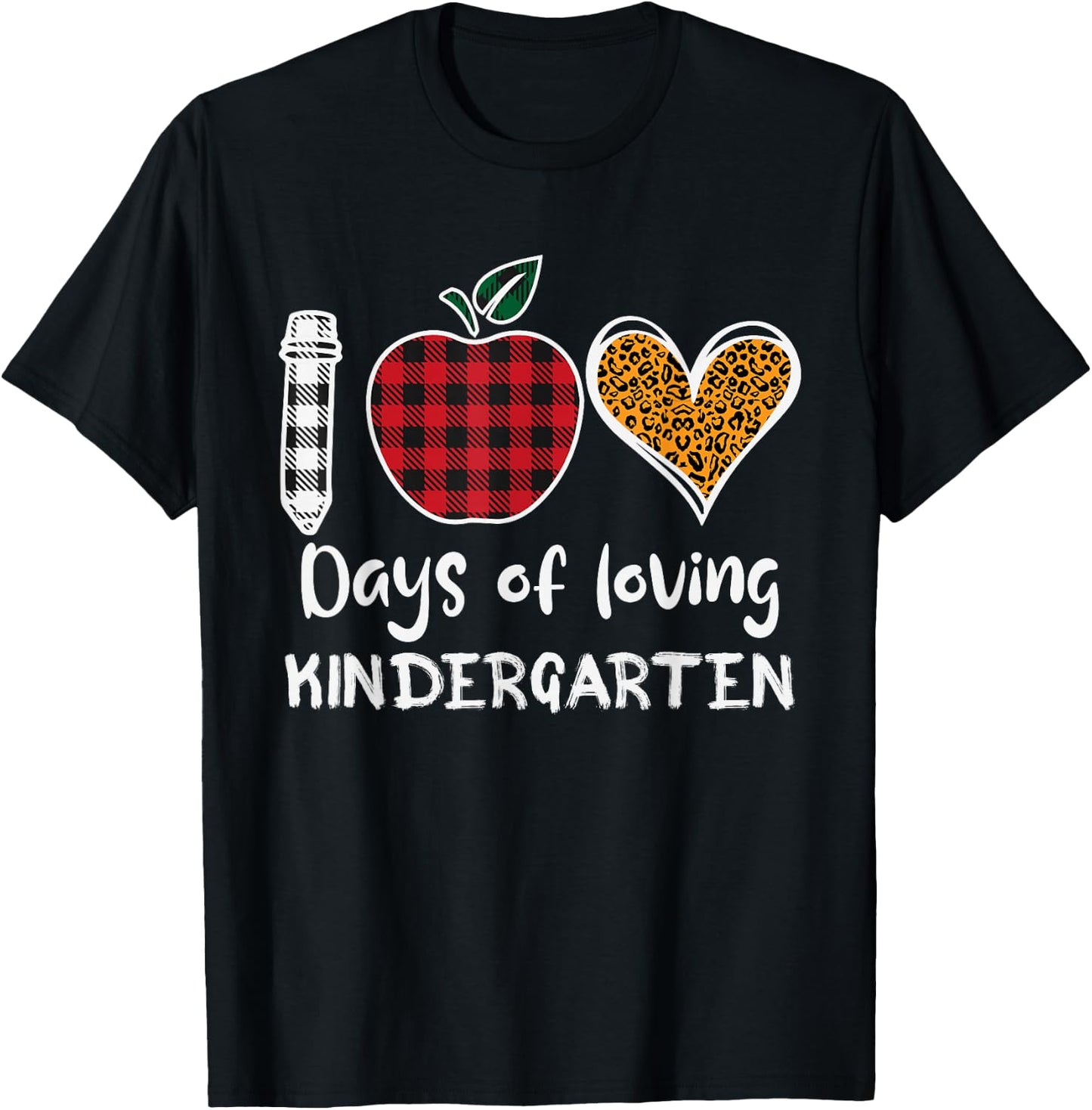 Leopard Plaid 100 Days Of Loving Kindergarten Teacher Kids T-Shirt - T-Shirt | Black