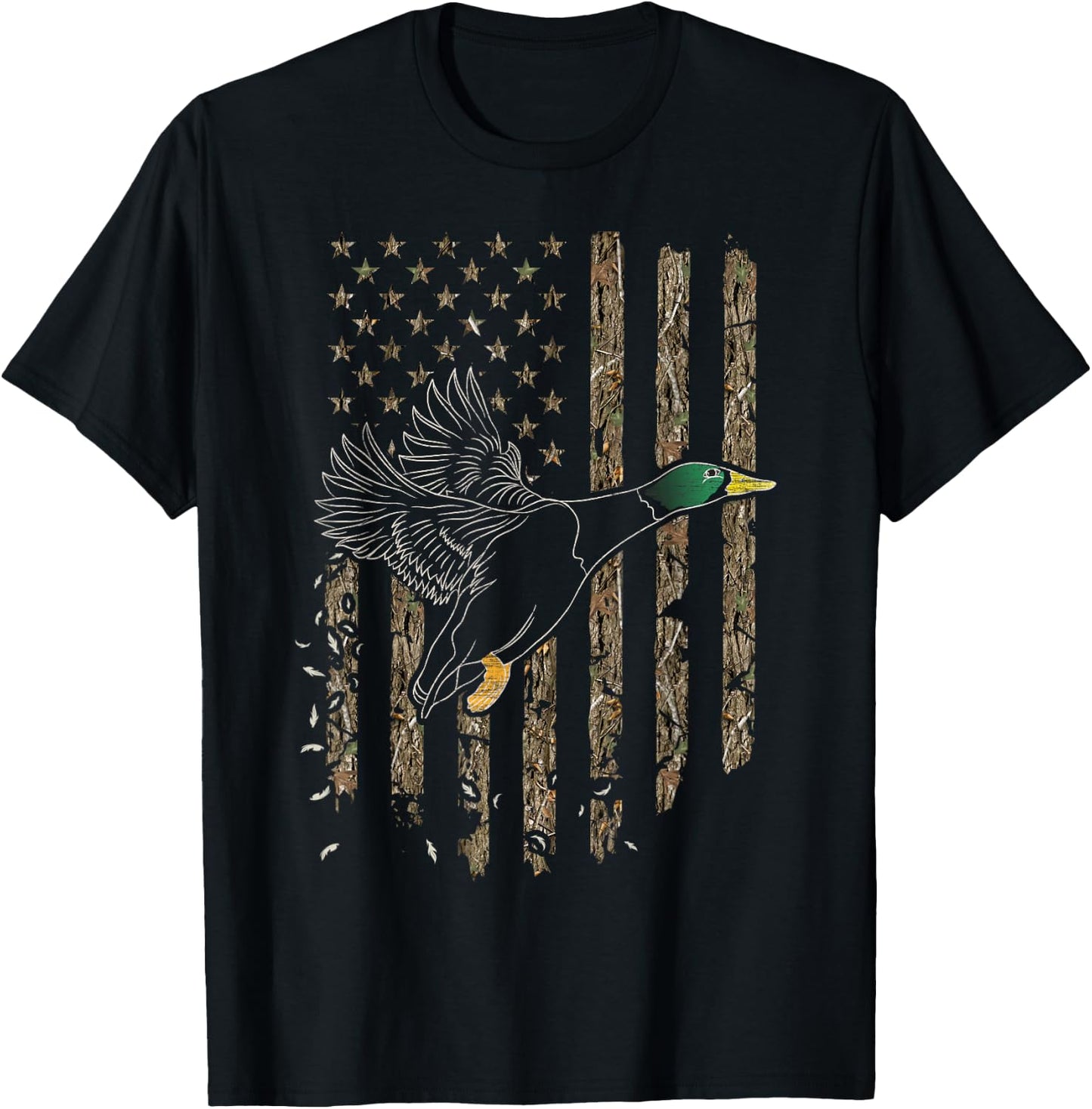 Duck Hunter American Flag Waterfowl Hunting Camouflage Small T-Shirt - T-Shirt | Black
