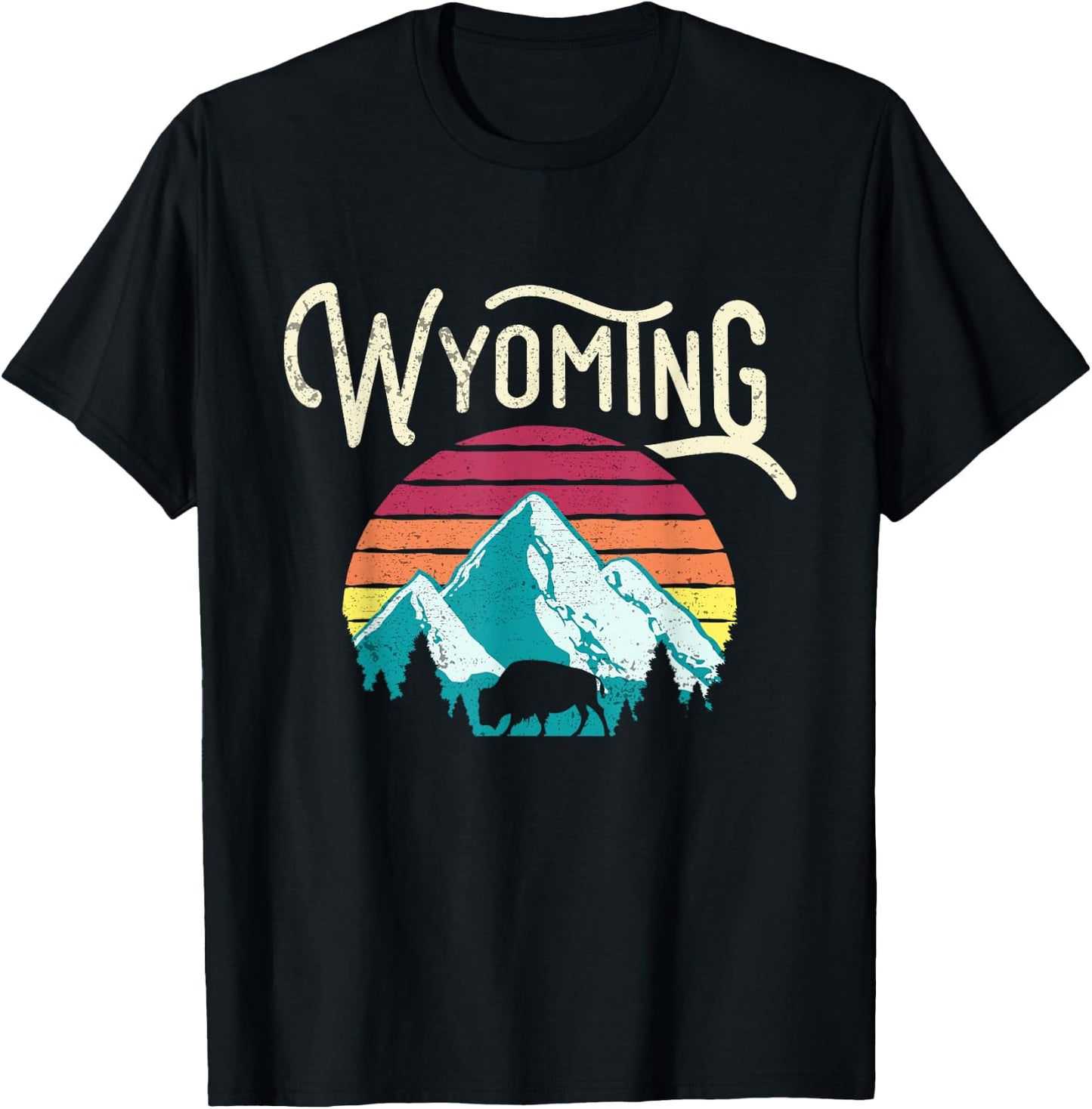 Retro Wyoming, WY Mountains State Wildlife T-Shirt - T-Shirt | Black
