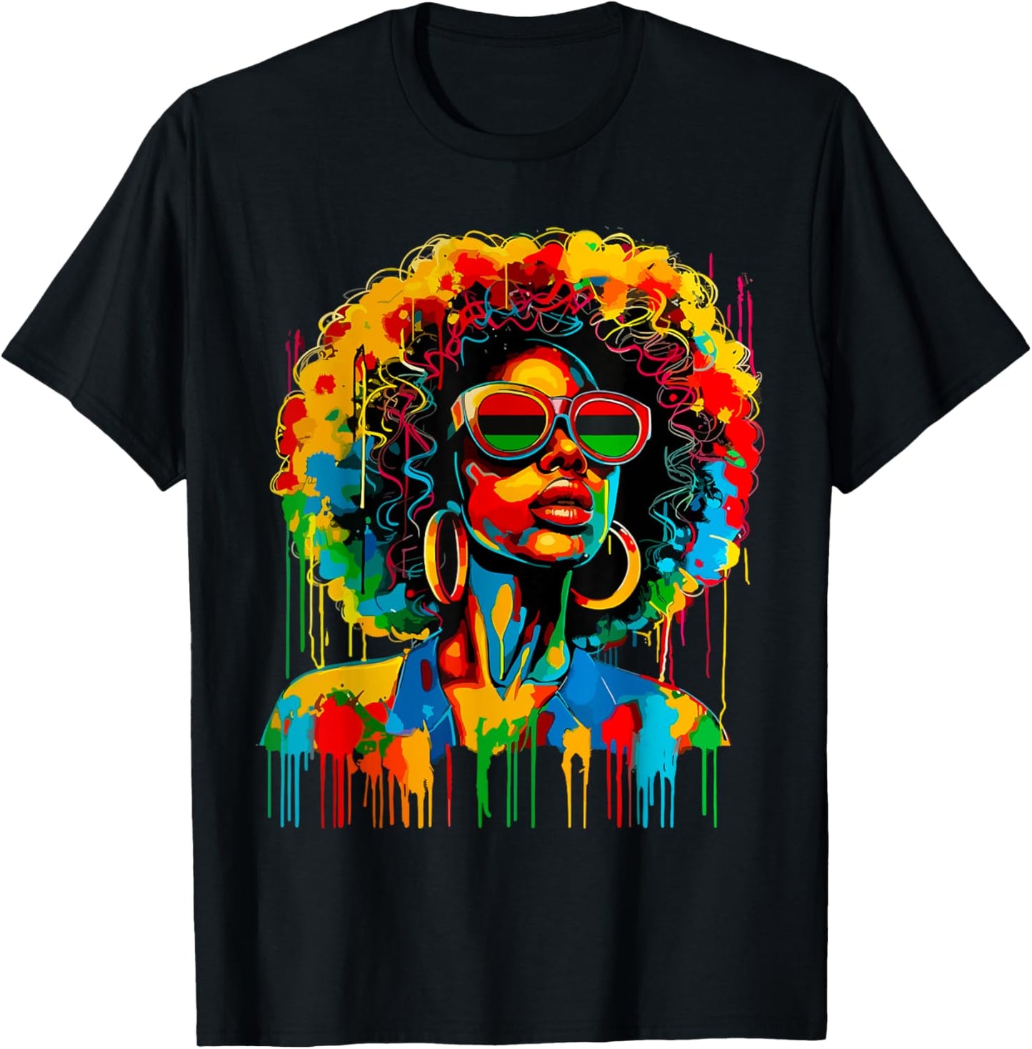 Dripping Black Queen Afro African Melanin Juneteenth T-Shirt - T-Shirt | Black