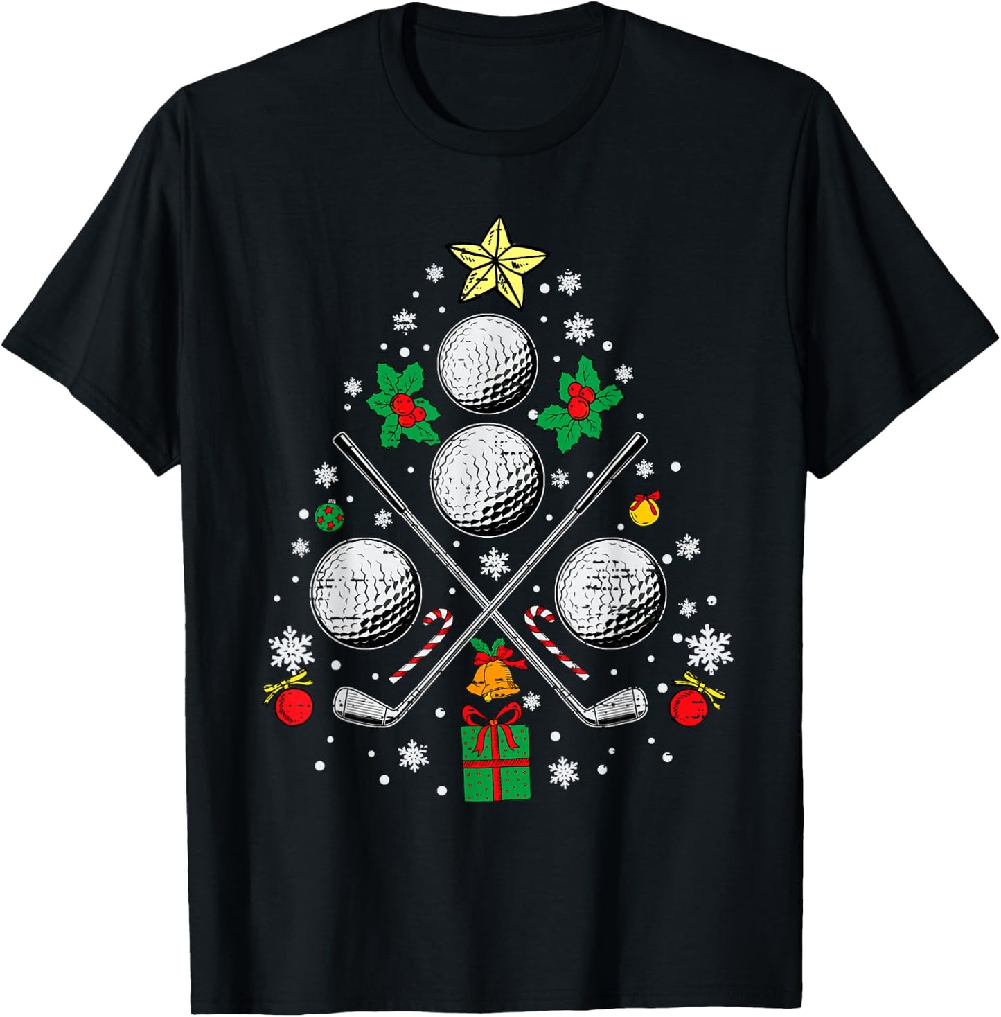 Golf Christmas Tree Light Pajama Golfer Xmas Men Women Kids T-Shirt - T-Shirt | Black