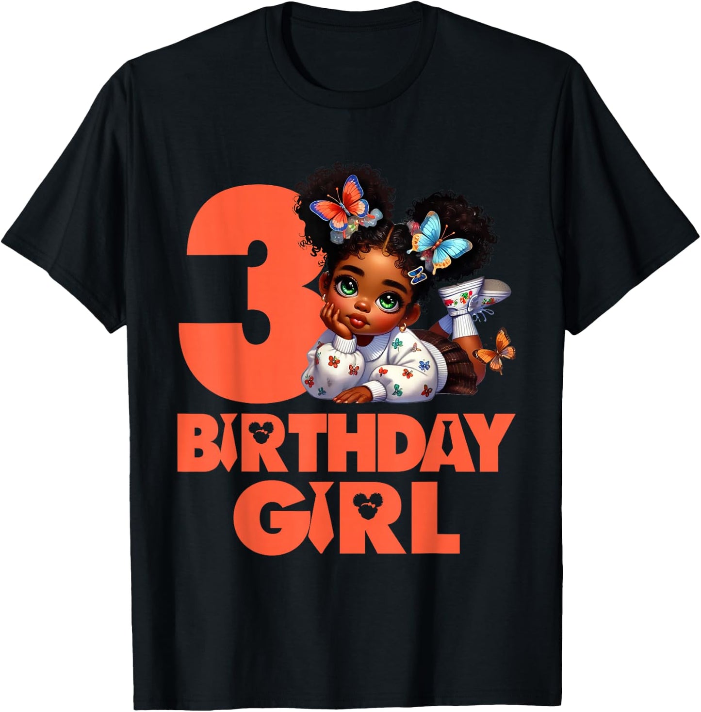 3rd Baby Girl Birthday 3 Year Old Black Afro Kid Boss Theme T-Shirt - T-Shirt | Black