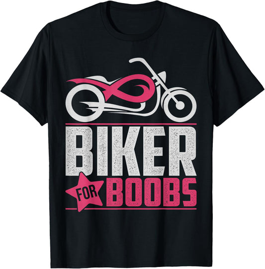 Biker For Boobs Against Breast Cancer Motorcycle T-Shirt - T-Shirt | Black