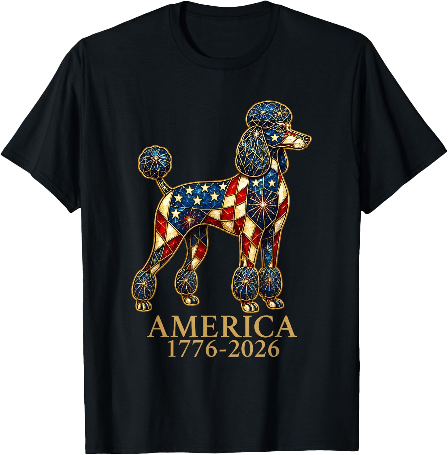 America 1776-2026 Poodle Patriotic US Flag USA Anniversary T-Shirt - T-Shirt | Black